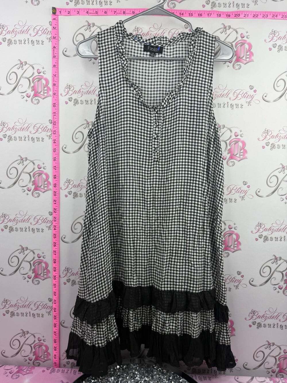 Papillion dress ruffle Black and White Gingham Sleeveless Ruffle Hem Top